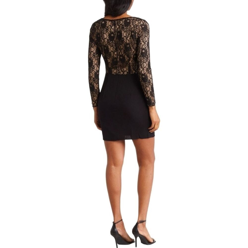 NWT Dress the Population Chante Lace Long Sleeve LBD Dress Black Size Large - Picture 5 of 9